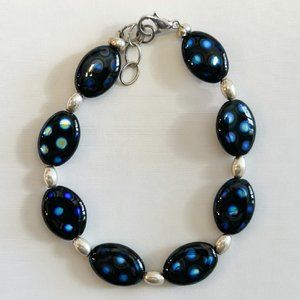 Spotted Black Czech Glass Bead Bracelet